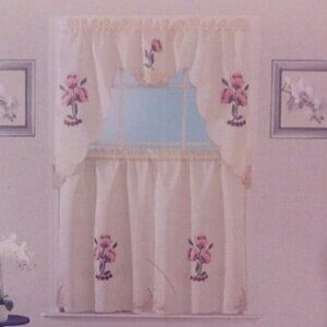 3PC Royal Tulips Embroidery Kitchen Curtain Set